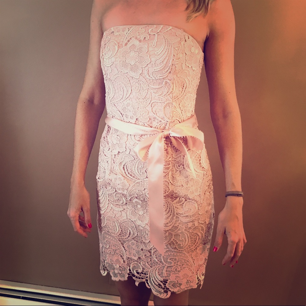 Strapless Lace Dress in Baby Pink